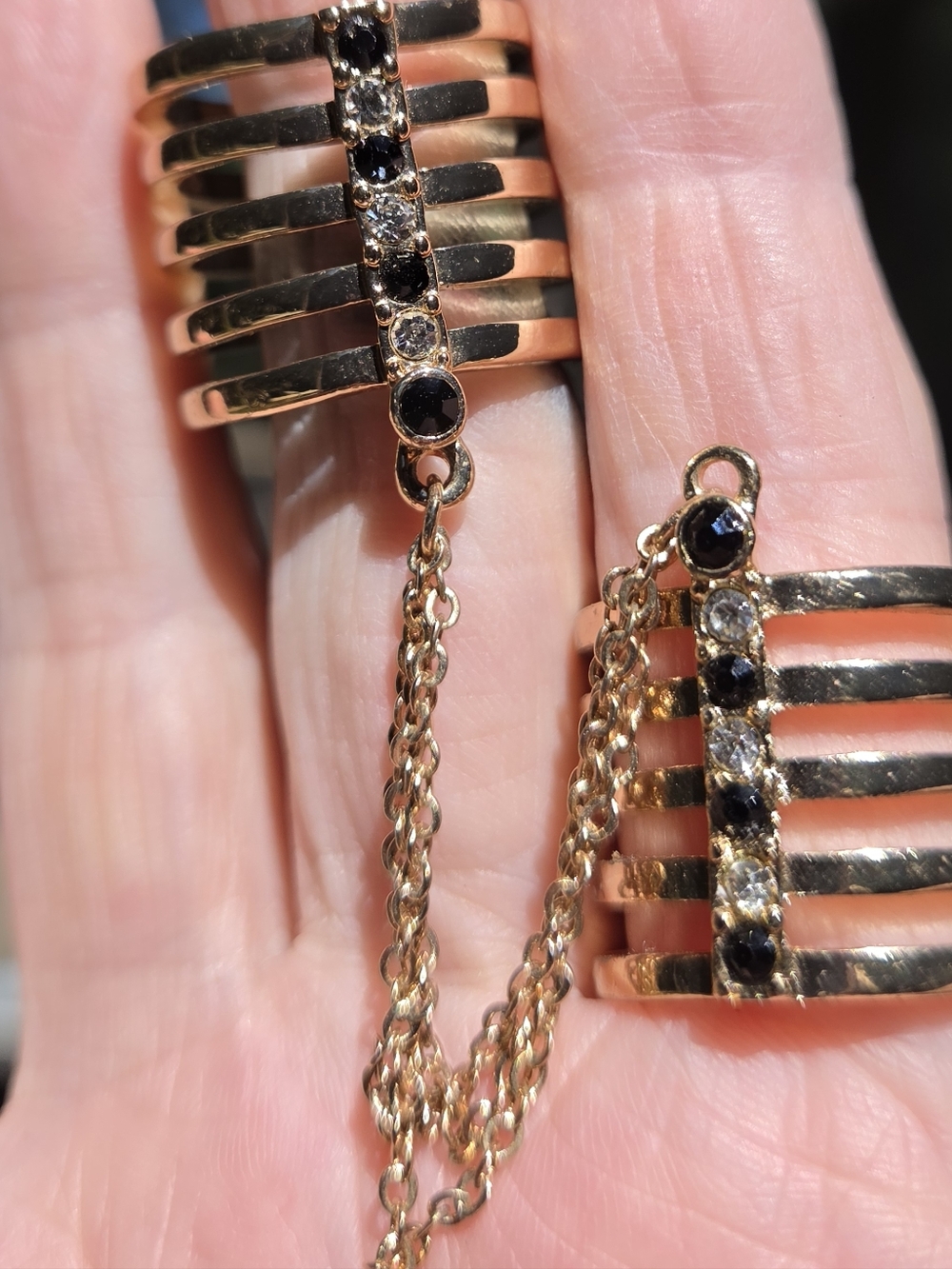 Lovisa Gold Black Sapphire & Topaz Dual Cage Rings Sz9.5&10.25 - Picture 10 of 13